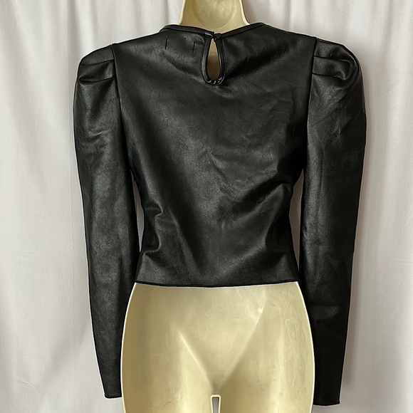 Aqua NWT Sexy Black Faux Leather Long Sleeve Shirt Top **Size S** 🔥🔥 - Picture 2 of 4
